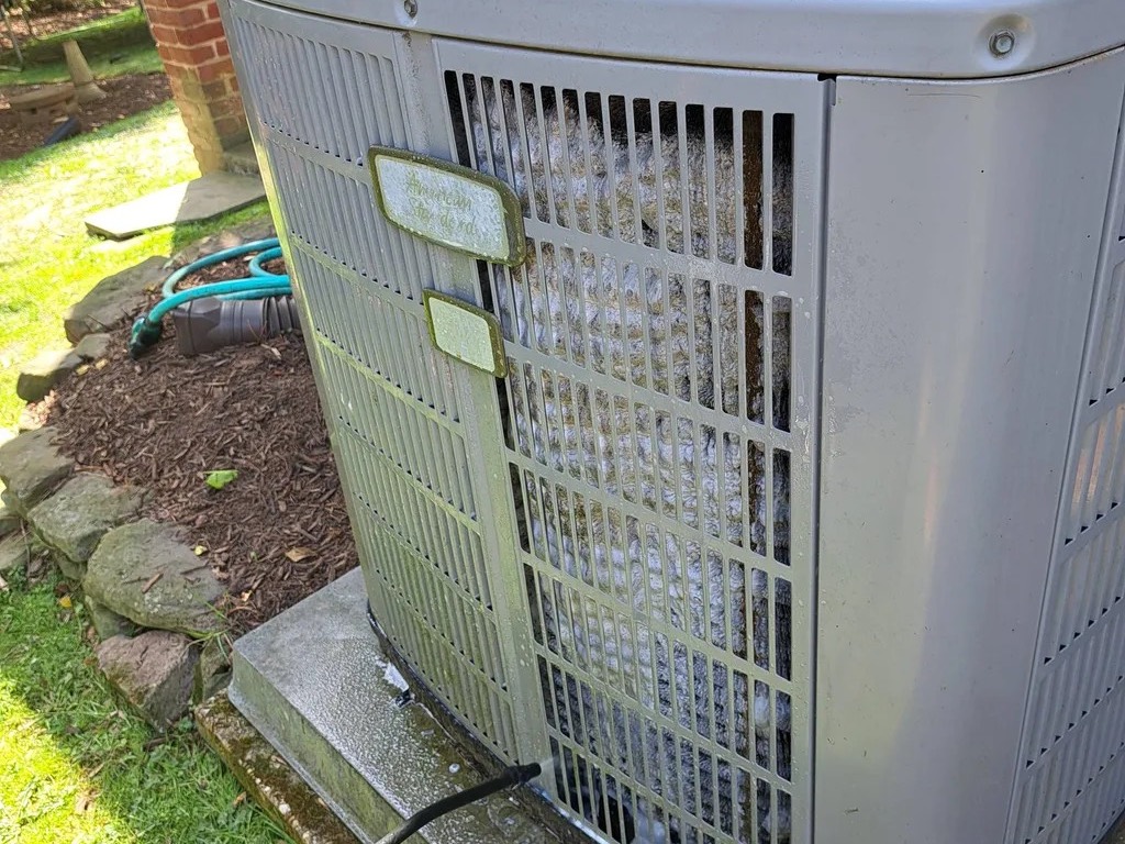 Condenser with a clogged coil before cleaning